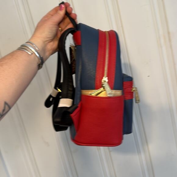 Loungefly marvel captain marvel red white blue mini vegan leather backpack nwt - Picture 4 of 5